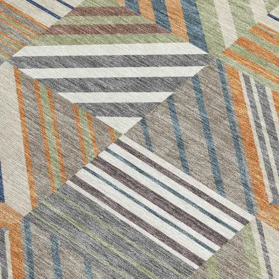 Copper Ivory And Blue Patchwork Washable Indoor Outdoor Area Rug Photo 3