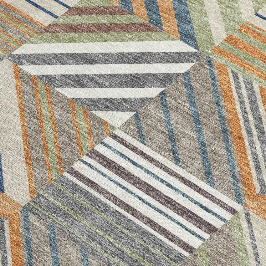 Copper Ivory And Blue Patchwork Washable Indoor Outdoor Area Rug Photo 3