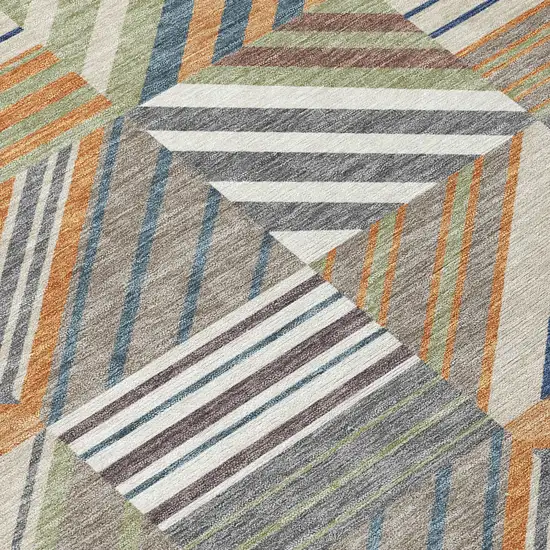 Copper Ivory And Blue Patchwork Washable Indoor Outdoor Area Rug Photo 1