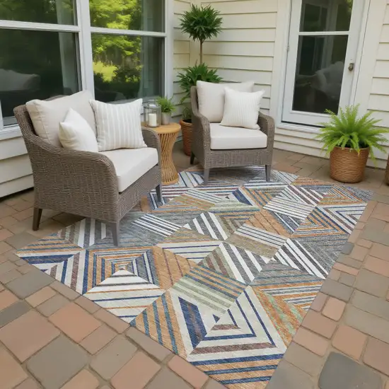 Copper Ivory And Blue Patchwork Washable Indoor Outdoor Area Rug Photo 4