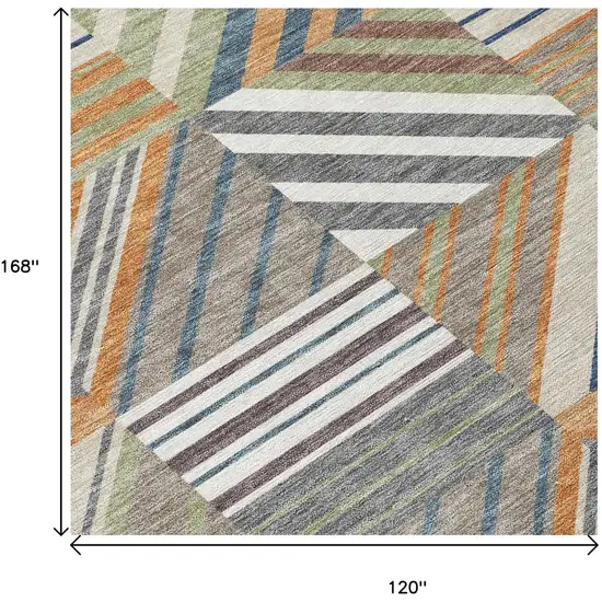 Copper Ivory And Blue Patchwork Washable Indoor Outdoor Area Rug Photo 7