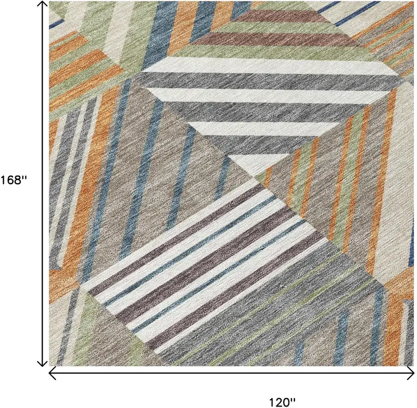 Copper Ivory And Blue Patchwork Washable Indoor Outdoor Area Rug Photo 7