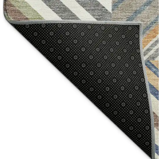 Copper Ivory And Blue Patchwork Washable Indoor Outdoor Area Rug Photo 5