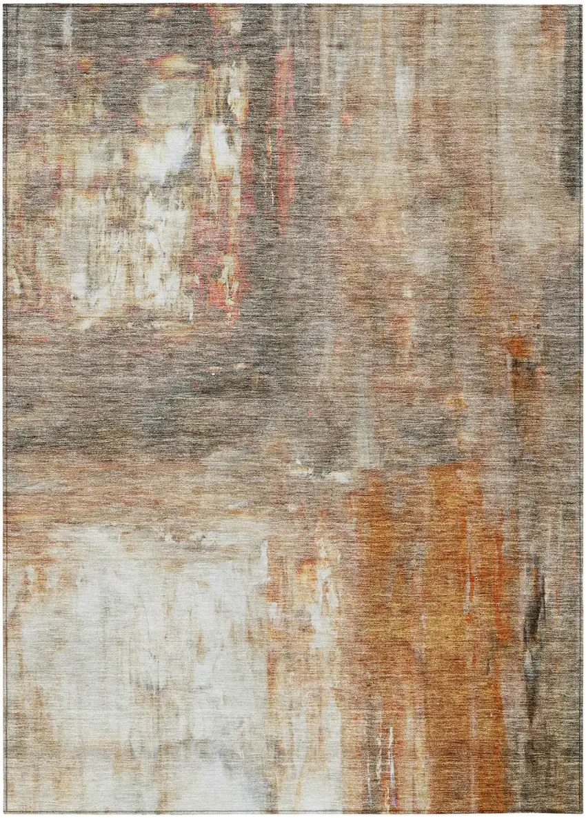 Copper Ivory And Brown Abstract Washable Indoor Outdoor Area Rug Photo 2