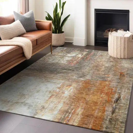 Copper Ivory And Brown Abstract Washable Indoor Outdoor Area Rug Photo 8