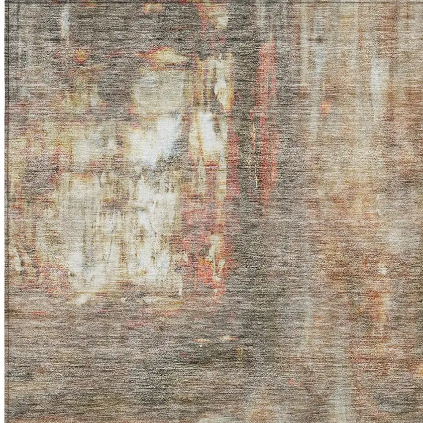 Copper Ivory And Brown Abstract Washable Indoor Outdoor Area Rug Photo 5