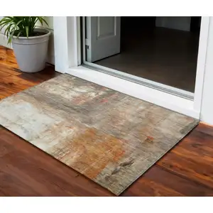 Photo of Copper Ivory And Brown Abstract Washable Indoor Outdoor Area Rug
