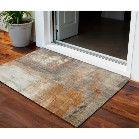 Copper Ivory And Brown Abstract Washable Indoor Outdoor Area Rug Photo 1
