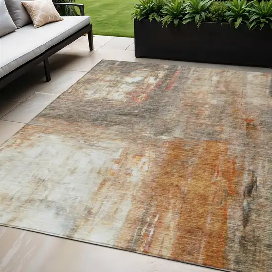 Copper Ivory And Brown Abstract Washable Indoor Outdoor Area Rug Photo 1