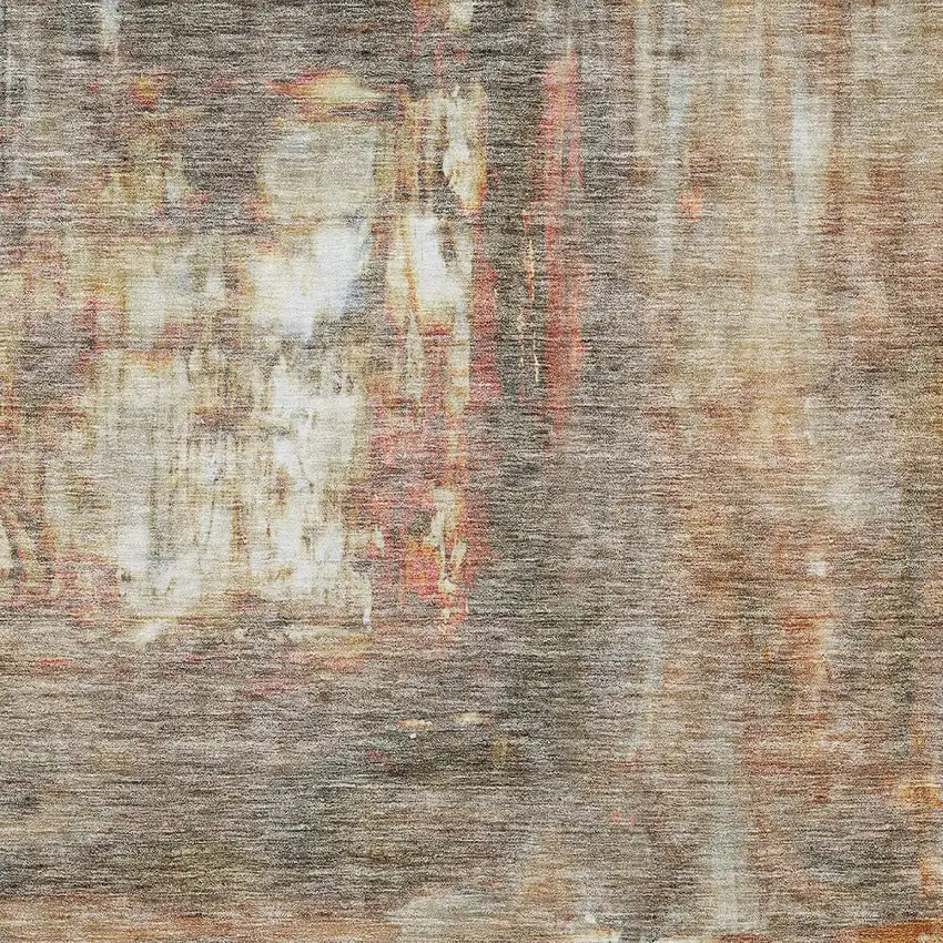 Copper Ivory And Brown Abstract Washable Indoor Outdoor Area Rug Photo 5
