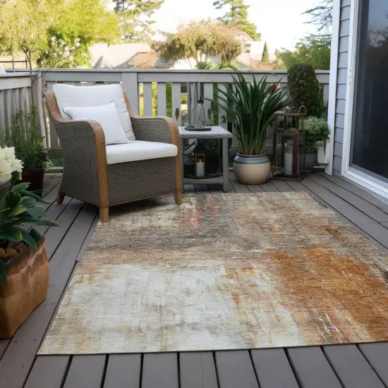 Copper Ivory And Brown Abstract Washable Indoor Outdoor Area Rug Photo 9