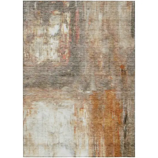 Copper Ivory And Brown Abstract Washable Indoor Outdoor Area Rug Photo 2