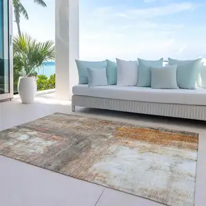 Photo of Copper Ivory And Brown Abstract Washable Indoor Outdoor Area Rug