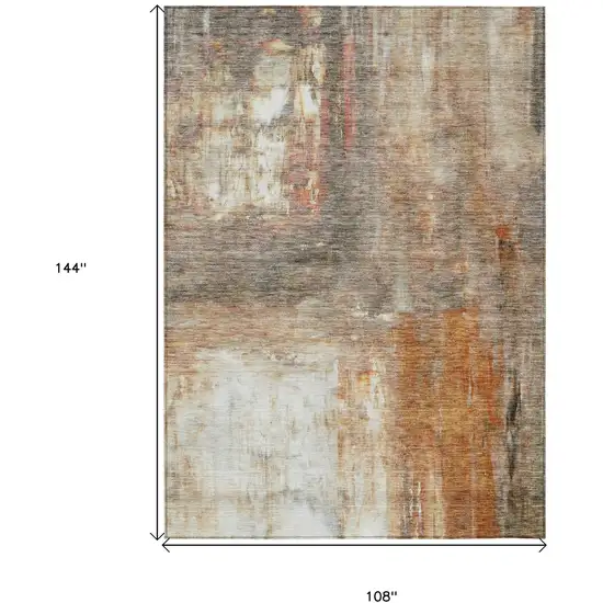 Copper Ivory And Brown Abstract Washable Indoor Outdoor Area Rug Photo 7
