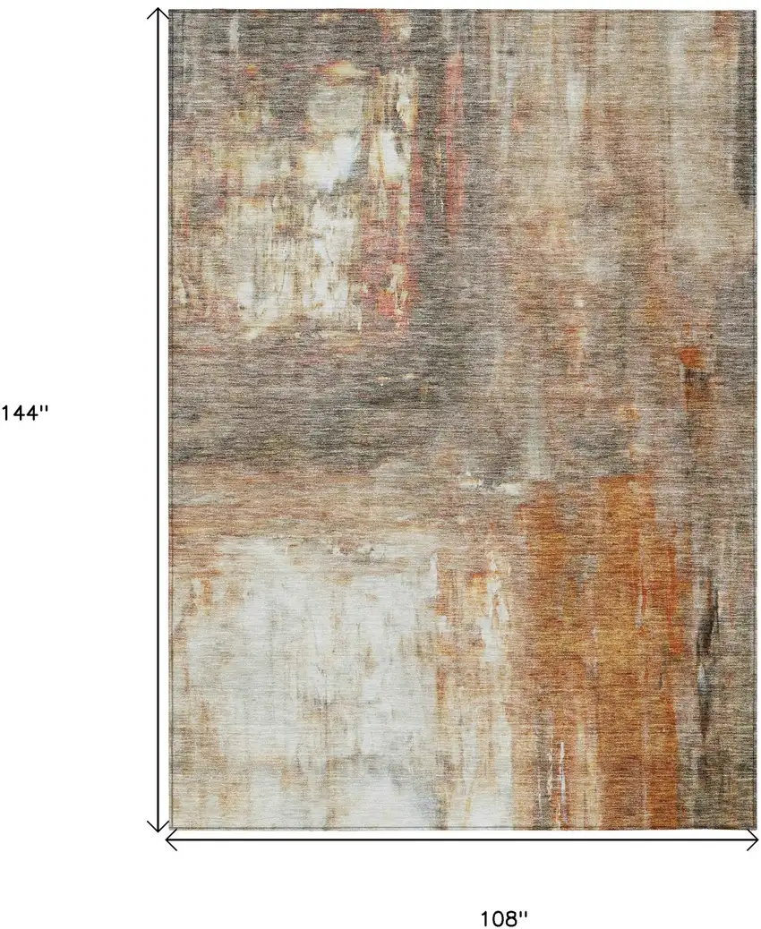 Copper Ivory And Brown Abstract Washable Indoor Outdoor Area Rug Photo 7