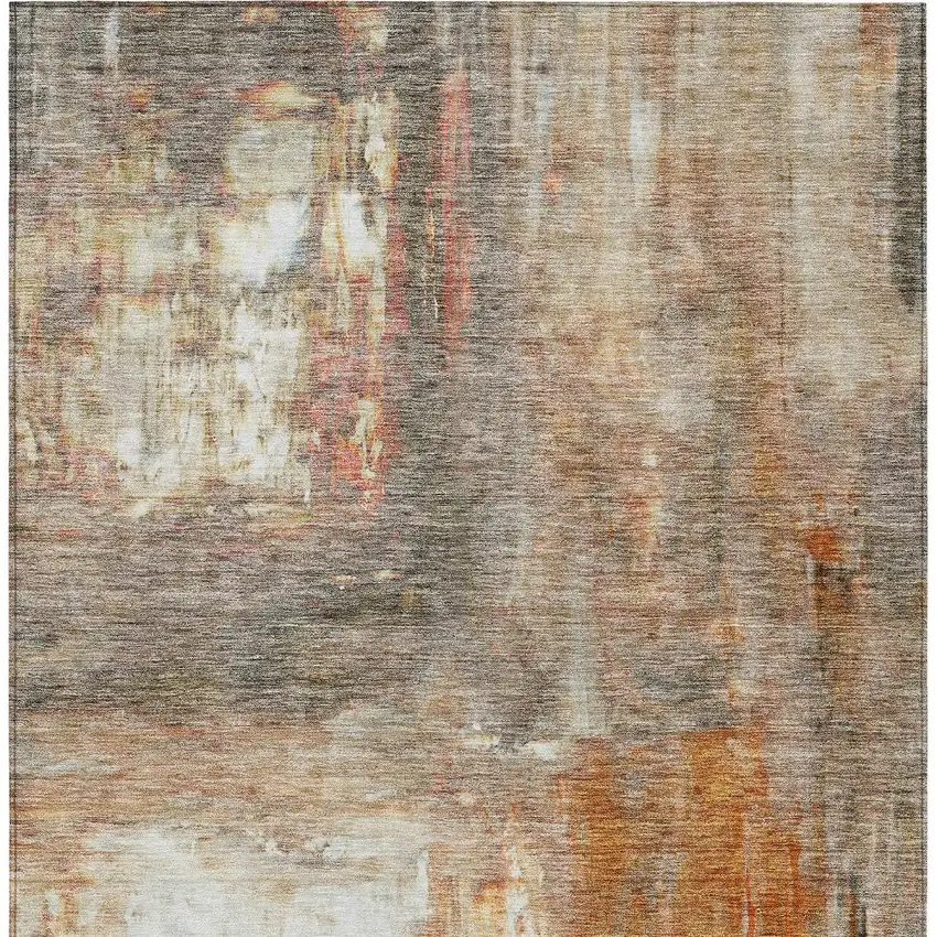 Copper Ivory And Brown Abstract Washable Indoor Outdoor Area Rug Photo 5