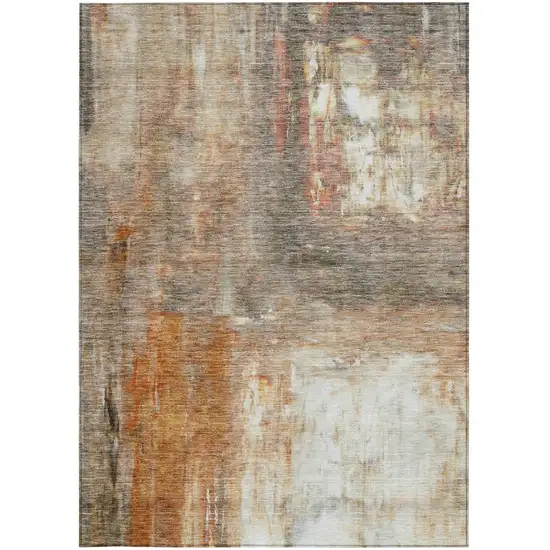 Copper Ivory And Brown Abstract Washable Indoor Outdoor Area Rug Photo 6