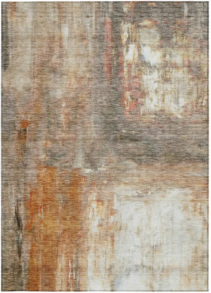 Copper Ivory And Brown Abstract Washable Indoor Outdoor Area Rug Photo 6