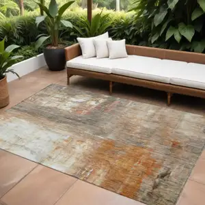 Photo of Copper Ivory And Brown Abstract Washable Indoor Outdoor Area Rug