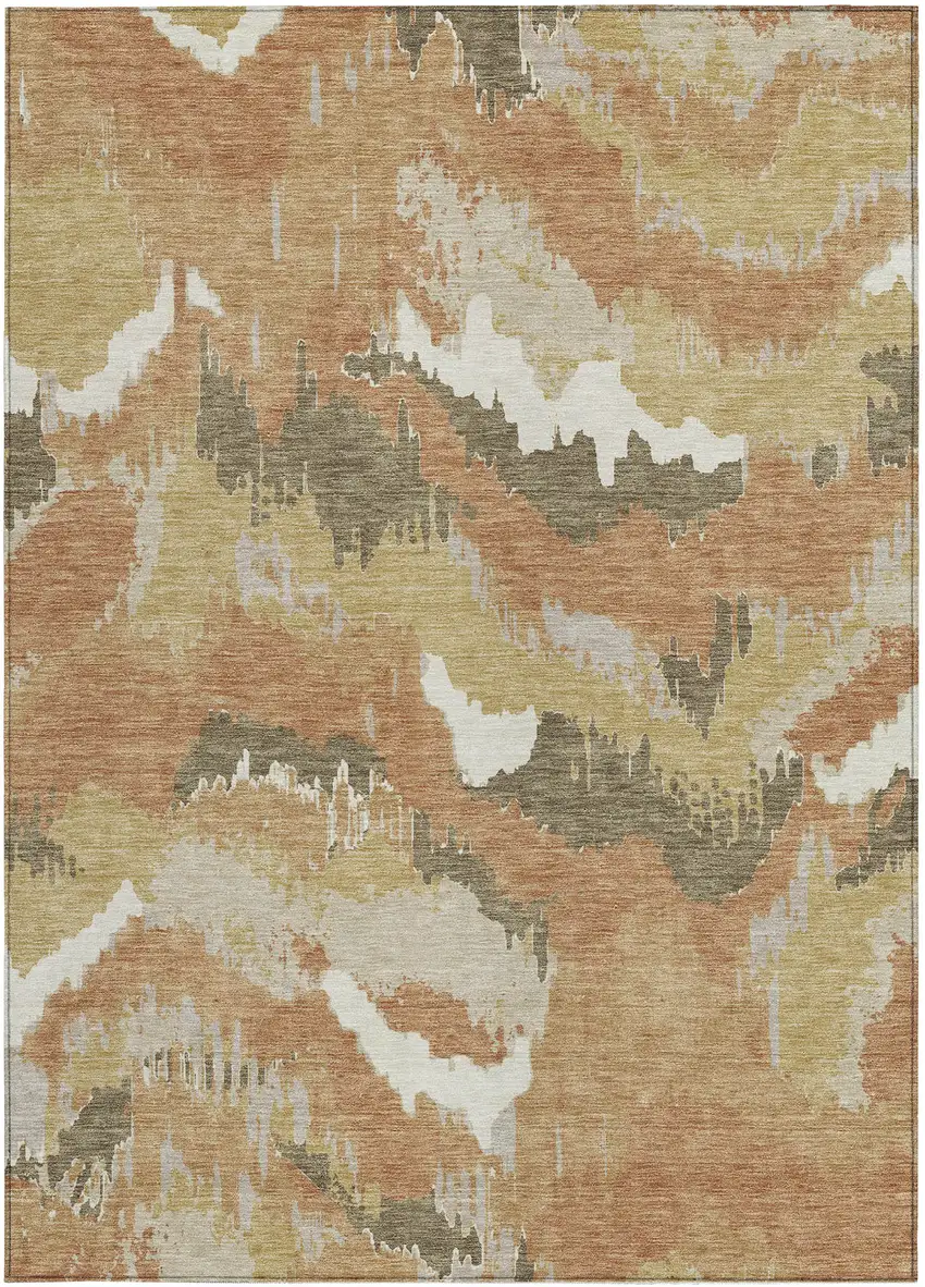 Copper Ivory And Brown Abstract Washable Indoor Outdoor Area Rug Photo 7