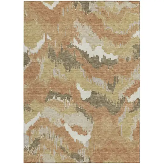 Copper Ivory And Brown Abstract Washable Indoor Outdoor Area Rug Photo 7
