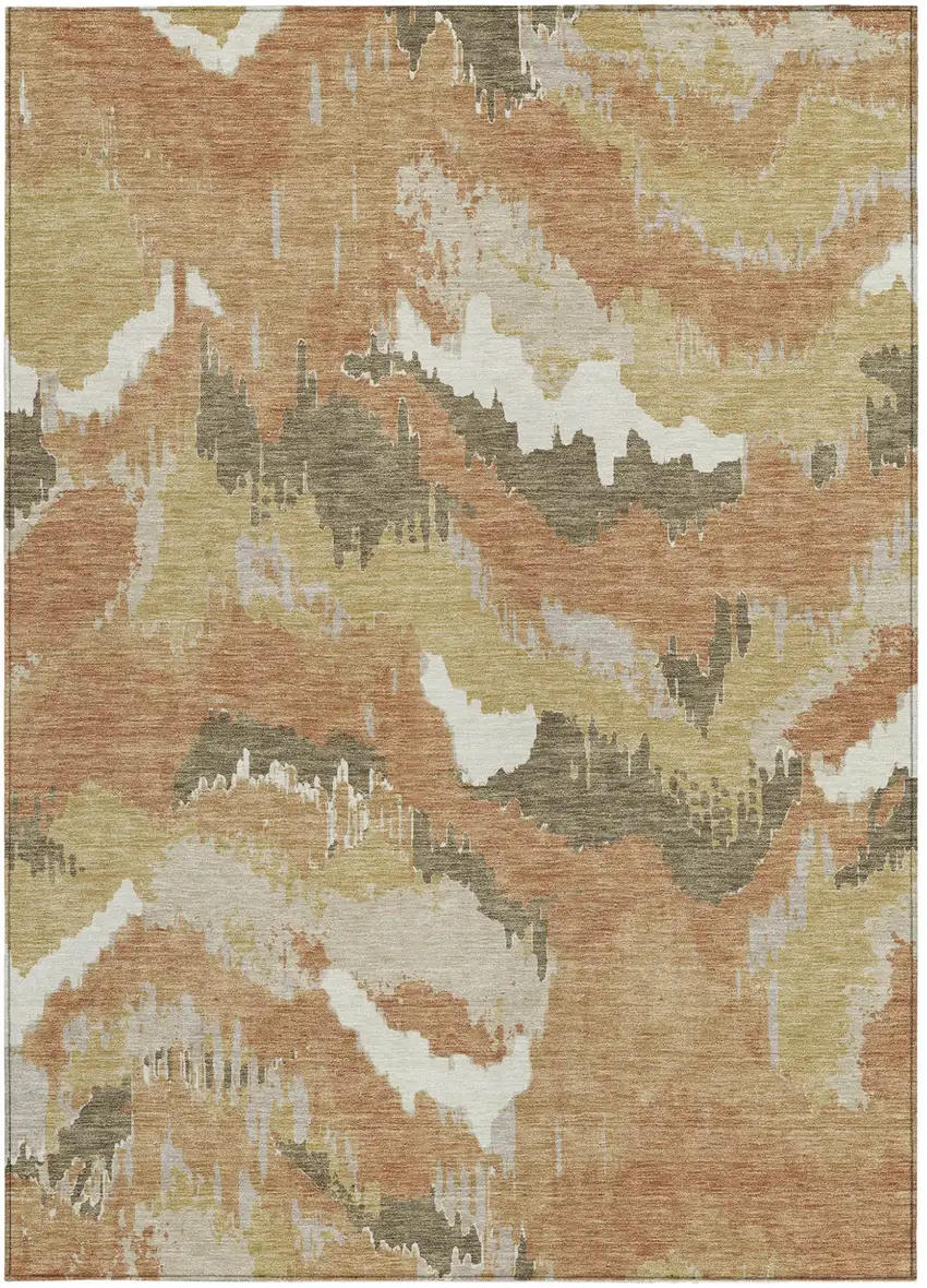 Copper Ivory And Brown Abstract Washable Indoor Outdoor Area Rug Photo 7