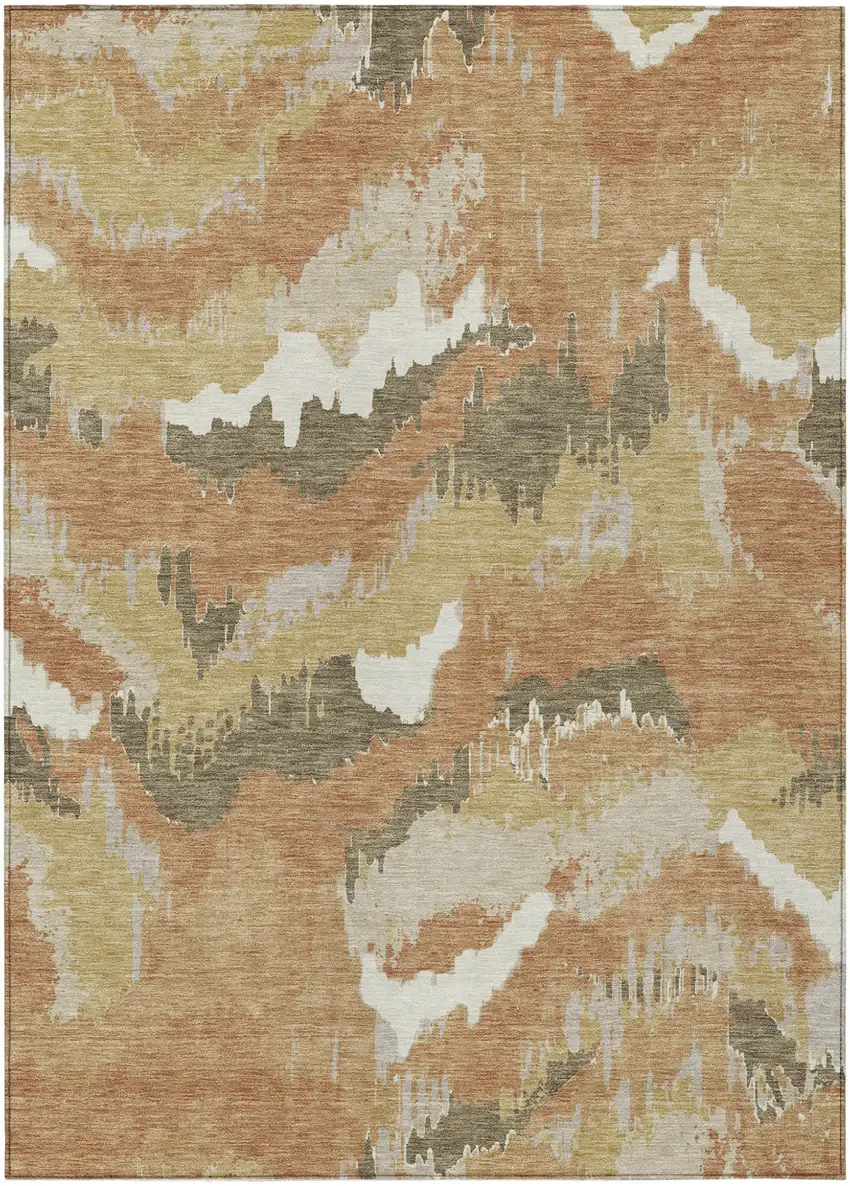 Copper Ivory And Brown Abstract Washable Indoor Outdoor Area Rug Photo 2