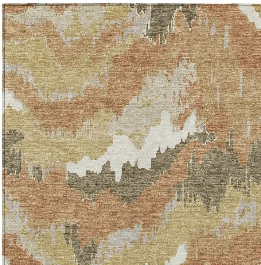 Copper Ivory And Brown Abstract Washable Indoor Outdoor Area Rug Photo 7