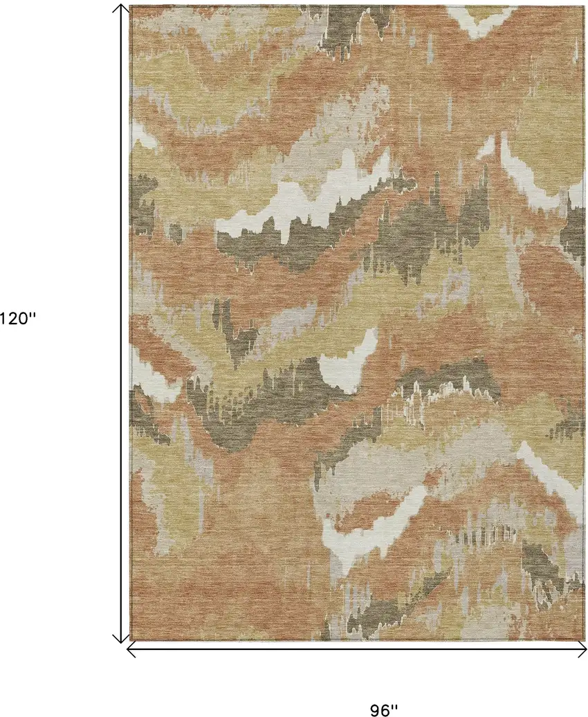Copper Ivory And Brown Abstract Washable Indoor Outdoor Area Rug Photo 3