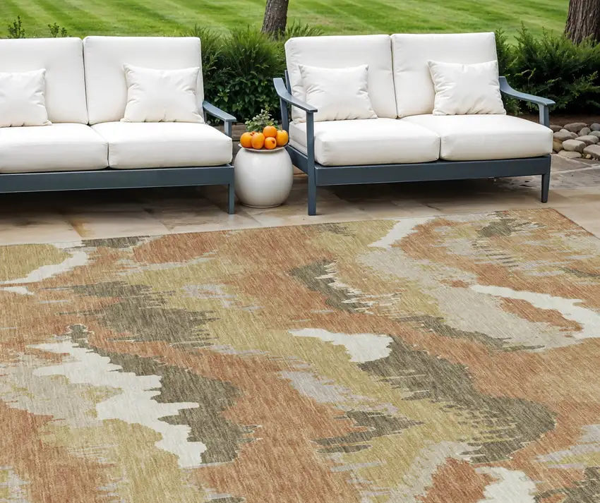 Copper Ivory And Brown Abstract Washable Indoor Outdoor Area Rug Photo 1