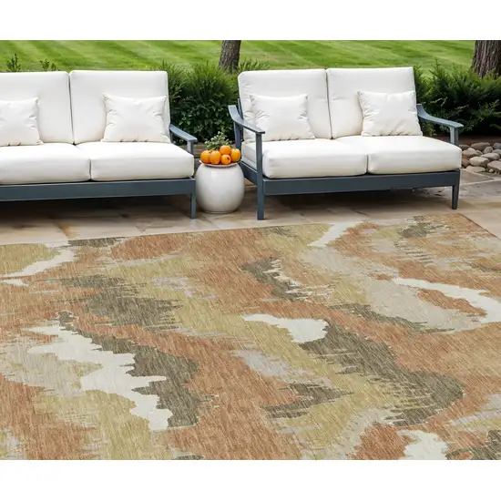 Copper Ivory And Brown Abstract Washable Indoor Outdoor Area Rug Photo 1