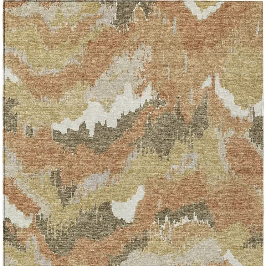 Copper Ivory And Brown Abstract Washable Indoor Outdoor Area Rug Photo 8