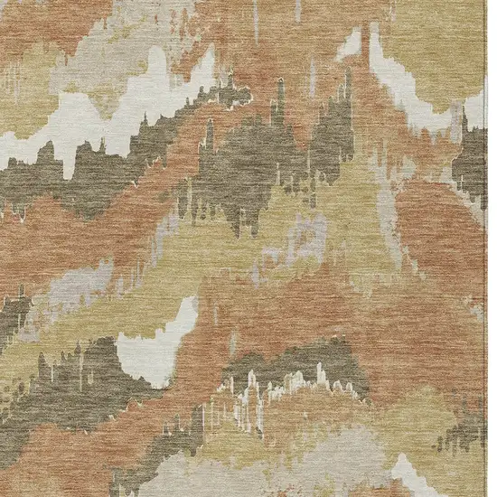 Copper Ivory And Brown Abstract Washable Indoor Outdoor Area Rug Photo 7