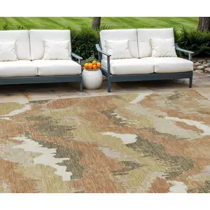 Photo of Copper Ivory And Brown Abstract Washable Indoor Outdoor Area Rug