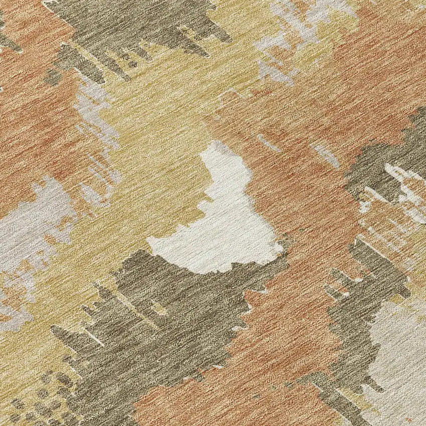 Copper Ivory And Brown Abstract Washable Indoor Outdoor Area Rug Photo 4