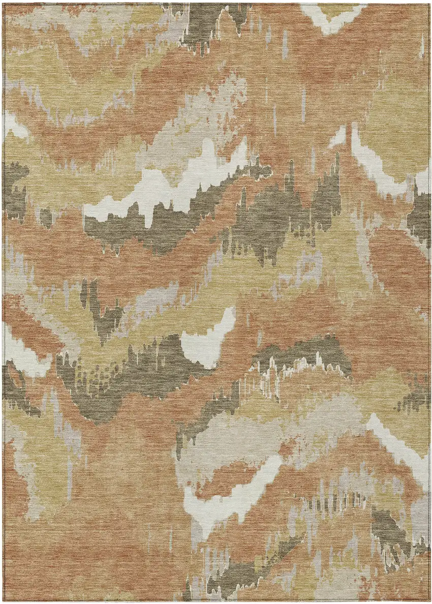 Copper Ivory And Brown Abstract Washable Indoor Outdoor Area Rug Photo 1