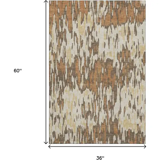 Copper Ivory And Brown Striped Washable Area Rug With UV Protection Photo 9