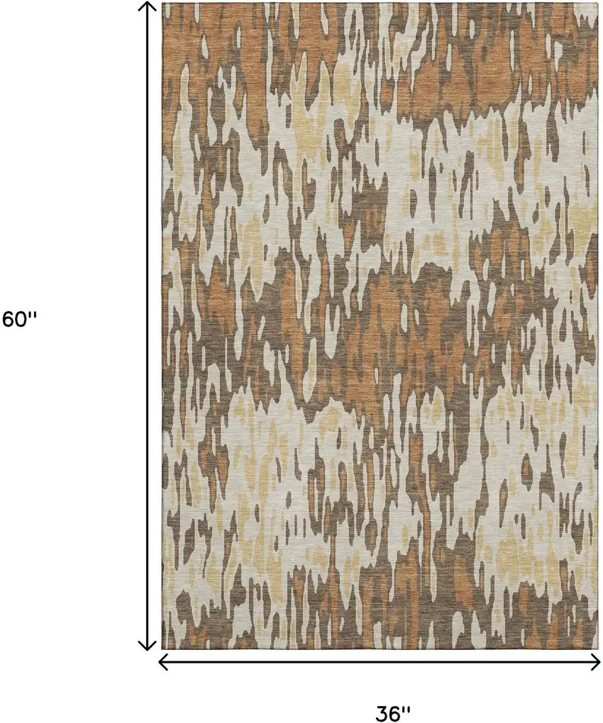 Copper Ivory And Brown Striped Washable Area Rug With UV Protection Photo 9