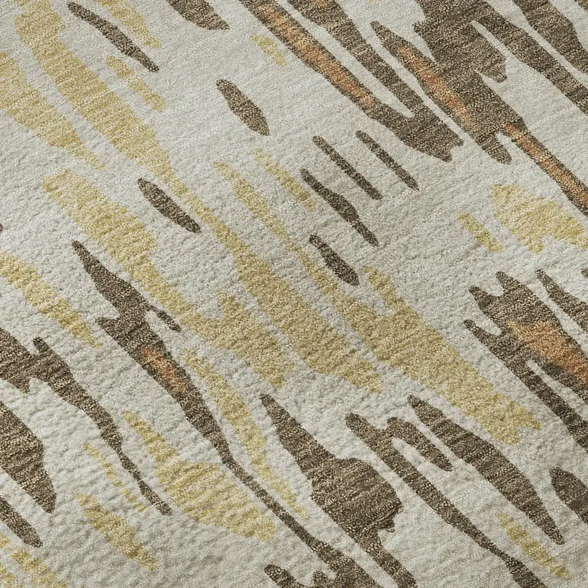 Copper Ivory And Brown Striped Washable Area Rug With UV Protection Photo 8