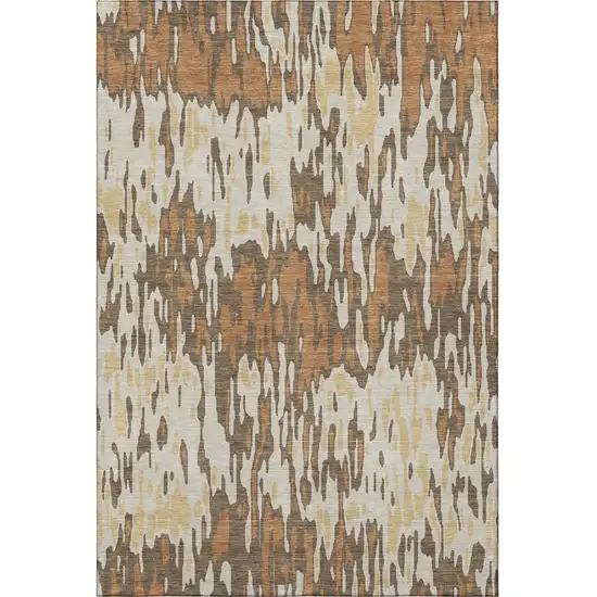 Copper Ivory And Brown Striped Washable Area Rug With UV Protection Photo 2