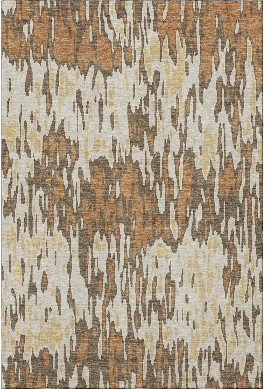 Copper Ivory And Brown Striped Washable Area Rug With UV Protection Photo 2