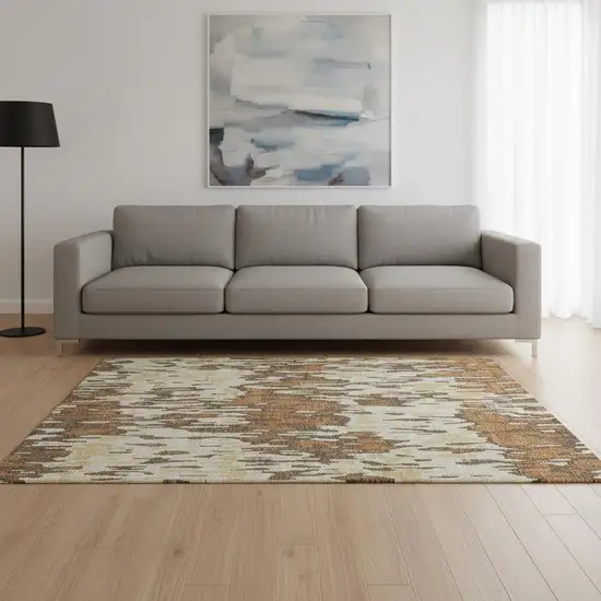 Copper Ivory And Brown Striped Washable Area Rug With UV Protection Photo 2