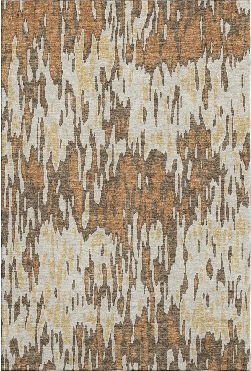 Copper Ivory And Brown Striped Washable Area Rug With UV Protection Photo 1