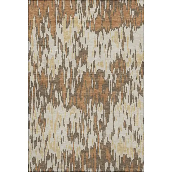 Copper Ivory And Brown Striped Washable Area Rug With UV Protection Photo 1