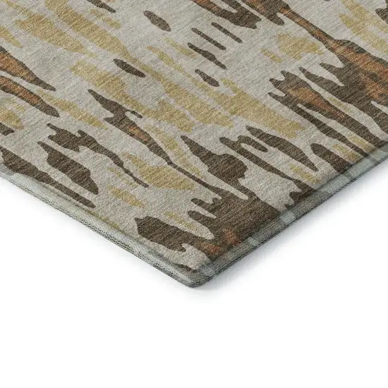Copper Ivory And Brown Striped Washable Area Rug With UV Protection Photo 7