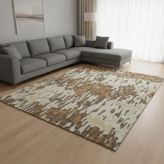 Copper Ivory And Brown Striped Washable Area Rug With UV Protection Photo 2