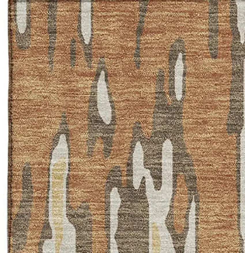 Copper Ivory And Brown Striped Washable Area Rug With UV Protection Photo 2