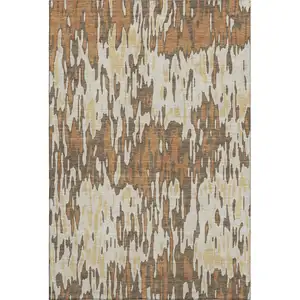 Photo of Copper Ivory And Brown Striped Washable Area Rug With UV Protection