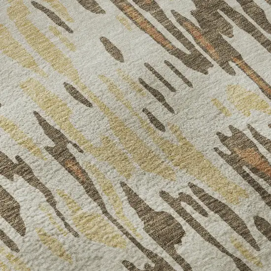 Copper Ivory And Brown Striped Washable Area Rug With UV Protection Photo 9