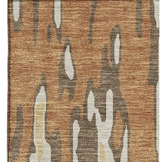 Copper Ivory And Brown Striped Washable Area Rug With UV Protection Photo 3